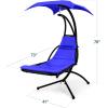 imageBest Choice Products Outdoor Hanging Curved Steel Chaise Lounge Chair Swing wBuiltin Pillow and Removable Canopy  TanResort Blue