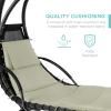 imageBest Choice Products Outdoor Hanging Curved Steel Chaise Lounge Chair Swing wBuiltin Pillow and Removable Canopy  TanSage