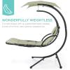 imageBest Choice Products Outdoor Hanging Curved Steel Chaise Lounge Chair Swing wBuiltin Pillow and Removable Canopy  TanSage