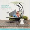 imageBest Choice Products Outdoor Hanging Curved Steel Chaise Lounge Chair Swing wBuiltin Pillow and Removable Canopy  TanSage