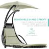 imageBest Choice Products Outdoor Hanging Curved Steel Chaise Lounge Chair Swing wBuiltin Pillow and Removable Canopy  TanSage