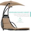 imageBest Choice Products Outdoor Hanging Curved Steel Chaise Lounge Chair Swing wBuiltin Pillow and Removable Canopy  TanTan
