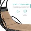 imageBest Choice Products Outdoor Hanging Curved Steel Chaise Lounge Chair Swing wBuiltin Pillow and Removable Canopy  TanTan