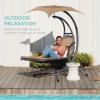 imageBest Choice Products Outdoor Hanging Curved Steel Chaise Lounge Chair Swing wBuiltin Pillow and Removable Canopy  TanTan