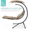imageBest Choice Products Outdoor Hanging Curved Steel Chaise Lounge Chair Swing wBuiltin Pillow and Removable Canopy  TanTan