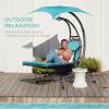 imageBest Choice Products Outdoor Hanging Curved Steel Chaise Lounge Chair Swing wBuiltin Pillow and Removable Canopy  TanTeal