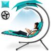 imageBest Choice Products Outdoor Hanging Curved Steel Chaise Lounge Chair Swing wBuiltin Pillow and Removable Canopy  TanTeal