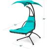 imageBest Choice Products Outdoor Hanging Curved Steel Chaise Lounge Chair Swing wBuiltin Pillow and Removable Canopy  TanTeal