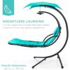 imageBest Choice Products Outdoor Hanging Curved Steel Chaise Lounge Chair Swing wBuiltin Pillow and Removable Canopy  TanTeal