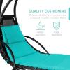imageBest Choice Products Outdoor Hanging Curved Steel Chaise Lounge Chair Swing wBuiltin Pillow and Removable Canopy  TanTeal