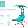 imageBest Choice Products Outdoor Hanging Curved Steel Chaise Lounge Chair Swing wBuiltin Pillow and Removable Canopy  TanTeal