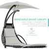 imageBest Choice Products Outdoor Hanging Curved Steel Chaise Lounge Chair Swing wBuiltin Pillow and Removable Canopy  TanWhite Sand