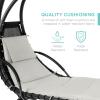 imageBest Choice Products Outdoor Hanging Curved Steel Chaise Lounge Chair Swing wBuiltin Pillow and Removable Canopy  TanWhite Sand