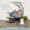 imageBest Choice Products Outdoor Hanging Curved Steel Chaise Lounge Chair Swing wBuiltin Pillow and Removable Canopy  TanWhite Sand