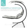 imageBest Choice Products Outdoor Hanging Curved Steel Chaise Lounge Chair Swing wBuiltin Pillow and Removable Canopy  TanWhite Sand