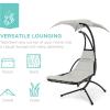 imageBest Choice Products Outdoor Hanging Curved Steel Chaise Lounge Chair Swing wBuiltin Pillow and Removable Canopy  TanWhite Sand
