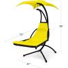 imageBest Choice Products Outdoor Hanging Curved Steel Chaise Lounge Chair Swing wBuiltin Pillow and Removable Canopy  TanYellow