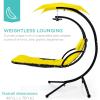imageBest Choice Products Outdoor Hanging Curved Steel Chaise Lounge Chair Swing wBuiltin Pillow and Removable Canopy  TanYellow