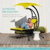 imageBest Choice Products Outdoor Hanging Curved Steel Chaise Lounge Chair Swing wBuiltin Pillow and Removable Canopy  TanYellow