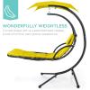 imageBest Choice Products Outdoor Hanging Curved Steel Chaise Lounge Chair Swing wBuiltin Pillow and Removable Canopy  TanYellow