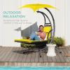 imageBest Choice Products Outdoor Hanging Curved Steel Chaise Lounge Chair Swing wBuiltin Pillow and Removable Canopy  TanYellow