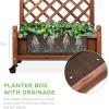 imageBest Choice Products Set of 2 48in Wood Planter Box amp Diamond Lattice Trellis Mobile Outdoor Raised Garden Bed for Climbing Plants wDrainage Holes Optional Wheels  NaturalBrown