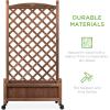 imageBest Choice Products Set of 2 48in Wood Planter Box amp Diamond Lattice Trellis Mobile Outdoor Raised Garden Bed for Climbing Plants wDrainage Holes Optional Wheels  NaturalBrown
