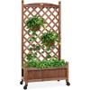 imageBest Choice Products Set of 2 48in Wood Planter Box amp Diamond Lattice Trellis Mobile Outdoor Raised Garden Bed for Climbing Plants wDrainage Holes Optional Wheels  NaturalBrown