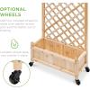 imageBest Choice Products Set of 2 48in Wood Planter Box amp Diamond Lattice Trellis Mobile Outdoor Raised Garden Bed for Climbing Plants wDrainage Holes Optional Wheels  NaturalNatural