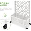 imageBest Choice Products Set of 2 48in Wood Planter Box amp Diamond Lattice Trellis Mobile Outdoor Raised Garden Bed for Climbing Plants wDrainage Holes Optional Wheels  NaturalWhite