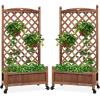 imageBest Choice Products Set of 2 48in Wood Planter Box amp Diamond Lattice Trellis Mobile Outdoor Raised Garden Bed for Climbing Plants wDrainage Holes Optional Wheels  NaturalBrown