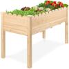 imageBest Choice Products Raised Garden Bed Scalloped Design Elevated Wood Planter Box Stand for Backyard Patio Balcony with Bed Liner 48 x 24 x 30 Inches 200 Pound Capacity  SageNatural