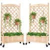 imageBest Choice Products Set of 2 48in Wood Planter Box amp Diamond Lattice Trellis Mobile Outdoor Raised Garden Bed for Climbing Plants wDrainage Holes Optional Wheels  NaturalNatural