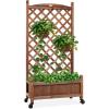 imageBest Choice Products Set of 2 48in Wood Planter Box amp Diamond Lattice Trellis Mobile Outdoor Raised Garden Bed for Climbing Plants wDrainage Holes Optional Wheels  NaturalBrown
