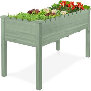 imageBest Choice Products Raised Garden Bed Scalloped Design Elevated Wood Planter Box Stand for Backyard Patio Balcony with Bed Liner 48 x 24 x 30 Inches 200 Pound Capacity  SageSage