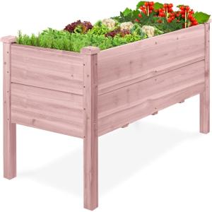 imageBest Choice Products 48 x 24 x 30 Raised Garden Bed with Extra Deep 16 Depth Elevated Wood Planter Box Stand for Backyard Patio Balcony Natural Fir Wood  Acorn BrownPink