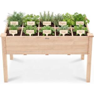 imageBest Choice Products Raised Herb Garden Bed Planter Box  Elevated Wooden Planter with 10 Grid Growing Compartments Drainage Holes Vegetable Flower Garden Box for Patio Balcony Backyard  NaturalNatural