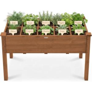 imageBest Choice Products Raised Herb Garden Bed Planter Box  Elevated Wooden Planter with 10 Grid Growing Compartments Drainage Holes Vegetable Flower Garden Box for Patio Balcony Backyard  NaturalAcorn