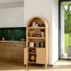 imageBest Choice Products 72 Tall Narrow Arched Pantry Cabinet wReeded Door 4Tier Bookshelf Armoire Hutch Bookcase Storage Cabinet wAdjustable Shelves for Dining Room and Livingroom  WalnutLarge  Natural Oak