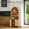 imageBest Choice Products 72 Tall Narrow Arched Pantry Cabinet wReeded Door 4Tier Bookshelf Armoire Hutch Bookcase Storage Cabinet wAdjustable Shelves for Dining Room and Livingroom  WalnutLarge  Black Oak