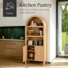 imageBest Choice Products 72 Tall Narrow Arched Pantry Cabinet wReeded Door 4Tier Bookshelf Armoire Hutch Bookcase Storage Cabinet wAdjustable Shelves for Dining Room and Livingroom  WalnutLarge  Sage