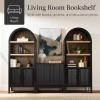 imageBest Choice Products 72 Tall Narrow Arched Pantry Cabinet wReeded Door 4Tier Bookshelf Armoire Hutch Bookcase Storage Cabinet wAdjustable Shelves for Dining Room and Livingroom  WalnutLarge  Sage