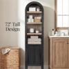 imageBest Choice Products 72 Tall Narrow Arched Pantry Cabinet wReeded Door 4Tier Bookshelf Armoire Hutch Bookcase Storage Cabinet wAdjustable Shelves for Dining Room and Livingroom  WalnutNarrow  Black Oak