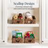 imageBest Choice Products 9x12 Scalloped Shelf Baskets Woven Storage Bins Storage Organizers for Pantry Living Room Bedroom Nursery amp Laundry 4 Pack  Natural with White Trim9x12  Chestnut
