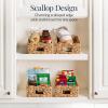 imageBest Choice Products 9x12 Scalloped Shelf Baskets Woven Storage Bins Storage Organizers for Pantry Living Room Bedroom Nursery amp Laundry 4 Pack  Natural with White Trim9x12  Natural