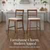 imageBest Choice Products Bar Stool Set of 2 Modern Farmhouse Counter Height Stools wUpholstered Cushioned Seat Wooden Curved Backrest  ChestnutCream