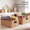 imageBest Choice Products Wicker Storage Basket Shelf Organizer Basket wWooden Handles Woven Rectangular Storage Bin Natural Water Hyacinth for Pantry Closet Laundry Room amp Living Room  NaturalNatural