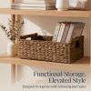 imageBest Choice Products Wicker Storage Basket Shelf Organizer Basket wWooden Handles Woven Rectangular Storage Bin Natural Water Hyacinth for Pantry Closet Laundry Room amp Living Room  NaturalChestnut