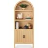 imageBest Choice Products 72 Tall Narrow Arched Pantry Cabinet wReeded Door 4Tier Bookshelf Armoire Hutch Bookcase Storage Cabinet wAdjustable Shelves for Dining Room and Livingroom  WalnutLarge  Natural Oak