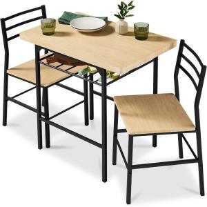 imageBest Choice Products 5Piece Modern Dining Set WSteel Frame Space Saving Rectangular Kitchen Table W 4 Matching Chairs amp Storage Rack for Apartments Kitchens amp Dining Rooms  Medium BrownBlackNaturalBlack